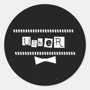 Sticker Rond Blanc Usher sur noir