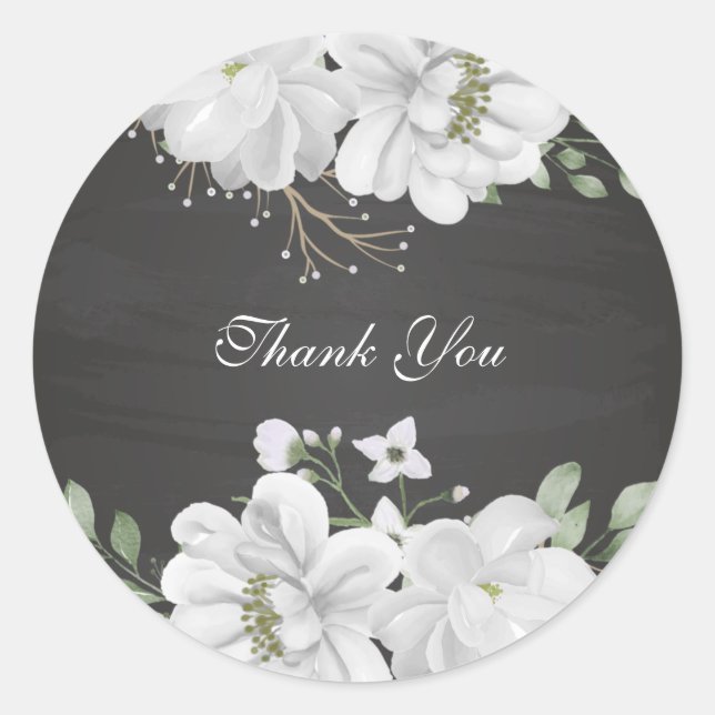 Sticker Rond blanc vert fleur feuilles noir (Devant)