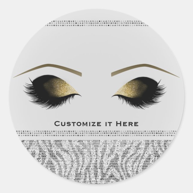 Sticker Rond Blanc Zebra Gold Maquillage Eyelashes Glam Custom (Devant)