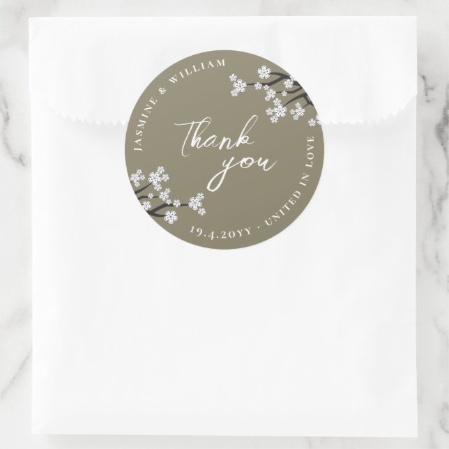 Sticker Rond Blanc Zen Sakura Cerry Blossoms Mariage asiatique (Sac)