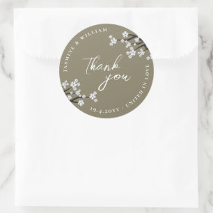 Sticker Rond Blanc Zen Sakura Cerry Blossoms Mariage asiatique