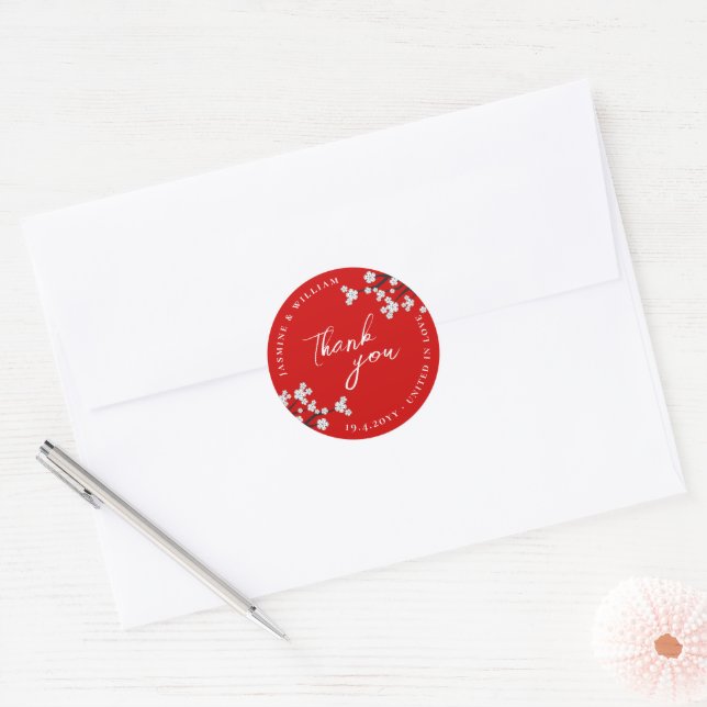 Sticker Rond Blanc Zen Sakura Cerry Blossoms Mariage d'Asie Rou (Enveloppe)