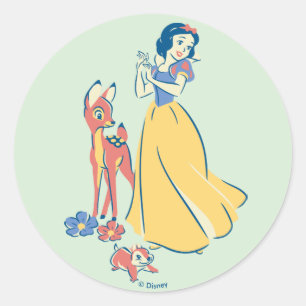 Sticker Rond Blanche neige et Dopey avec ses amis