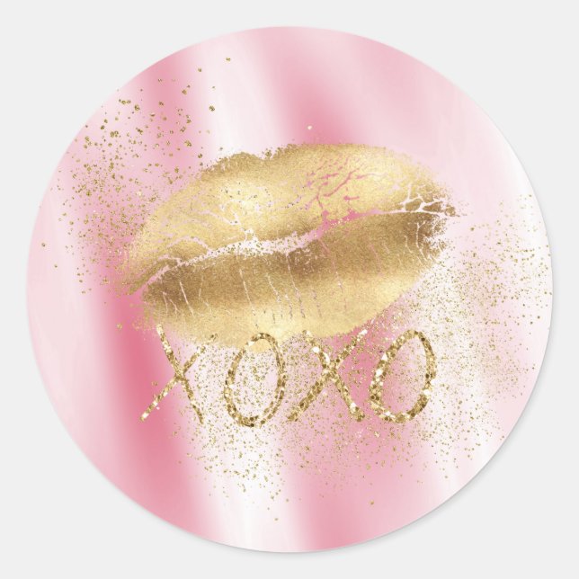Sticker Rond Blanche rose et Gold Lièvres Kiss Parties scintill (Devant)
