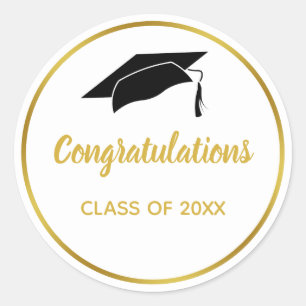 Sticker Rond Blancs et Faux Gold Félicitations