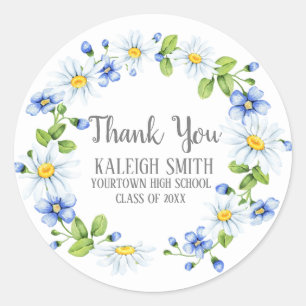 Sticker Rond Blancs Fleurs Bleues Graduation