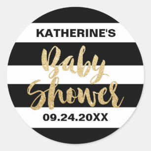Sticker Rond Blancs noirs et Baby shower de texte or