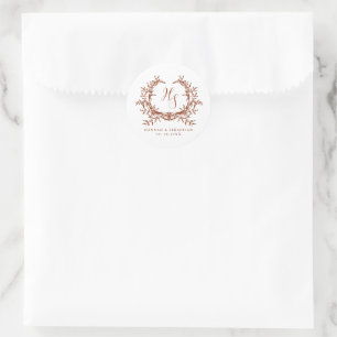 Sticker Rond Blason Botanique de Monogramme Élégant