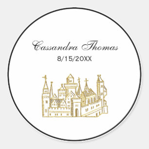Sticker Rond Blason de Château Héraldique Vintage #2 Faux Or
