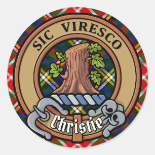 Sticker Rond Blason de Clan Christie sur tartan