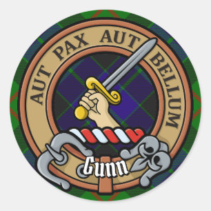 Sticker Rond Blason du Clan Gunn sur tartan