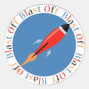 Sticker Rond Blast Off Rocket Ship