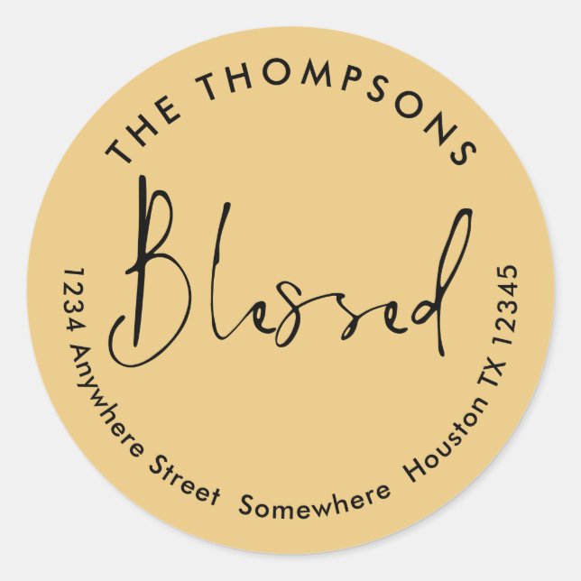 Sticker Rond Blessé Nom de retour Adresse Christmas Gold Black (Devant)