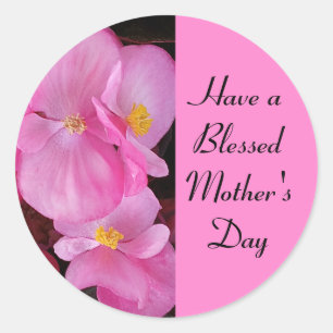 Sticker Rond Blessed Mother's Day Pink Flowers Photo Simple