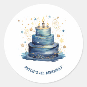 Sticker Rond Bleu Anniversaire gâteau anniversaire