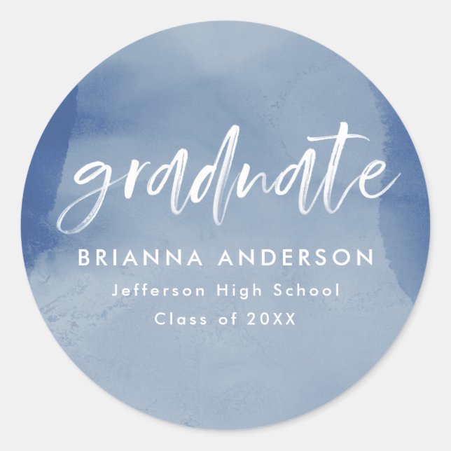 Sticker Rond Bleu Aquarelle Laver Graduation (Devant)