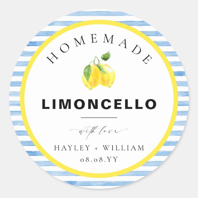 Sticker Rond Bleu Aquarelle Stripe Limoncello Favoriser (Devant)