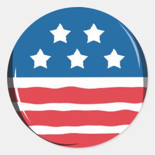 Sticker Rond Bleu avec des étoiles blanches et des rayures roug
