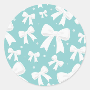 Sticker Rond Bleu Avec Perles Nœuds Blancs Coquette Enterrement