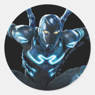 Sticker Rond Bleu Beetle Leaping Caractère Art