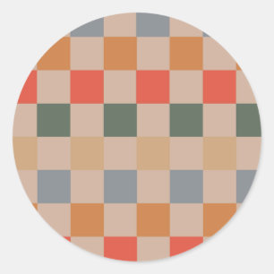 Sticker Rond Bleu Beige Orange Brown À damiers En vichy Motif