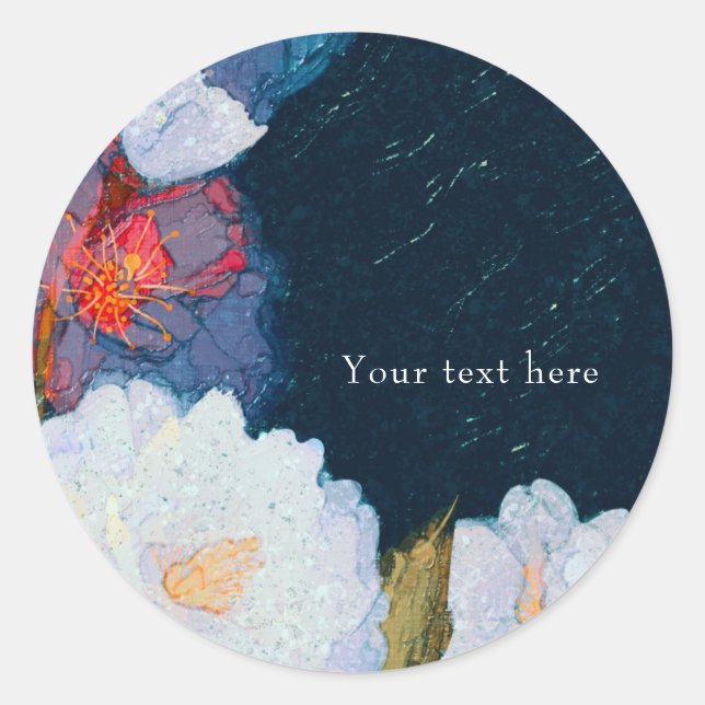 Sticker Rond Bleu & Blanc Élégant Moderne Chic Floral Favoriser (Devant)