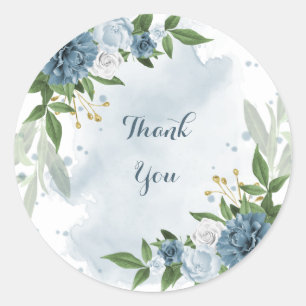 Sticker Rond bleu blanc fleuri vert merci