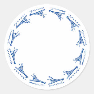 Sticker Rond Bleu blanc nautique cadre de bordure blanc faveur