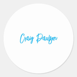 Sticker Rond Bleu Blanc Votre Nom Calligraphie Unique Minimalis