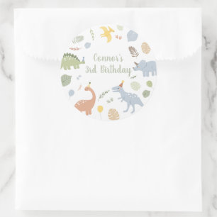Sticker Rond Bleu Boy Boho Dinosaur Anniversaire