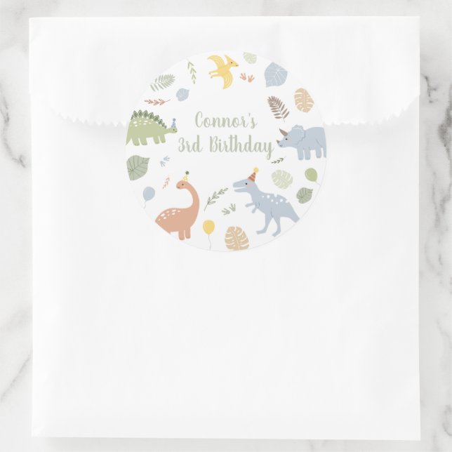 Sticker Rond Bleu Boy Boho Dinosaur Anniversaire (Sac)