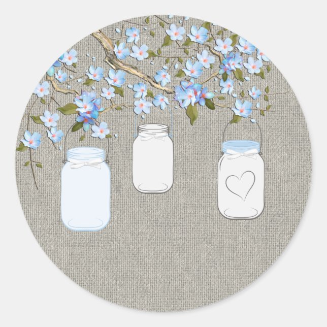 Sticker Rond Bleu Burlap Mason Jar (Devant)