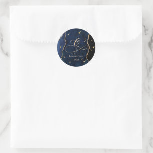 Sticker Rond Bleu Céleste Quinceanera Étoiles de Minuit Lune