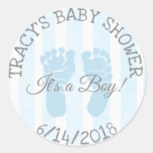 Sticker Rond Bleu C'est un garçon Empreintes Baby shower Sticke