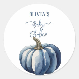 Sticker Rond Bleu Citrouille Aquarelle Boho Baby Boy Douche