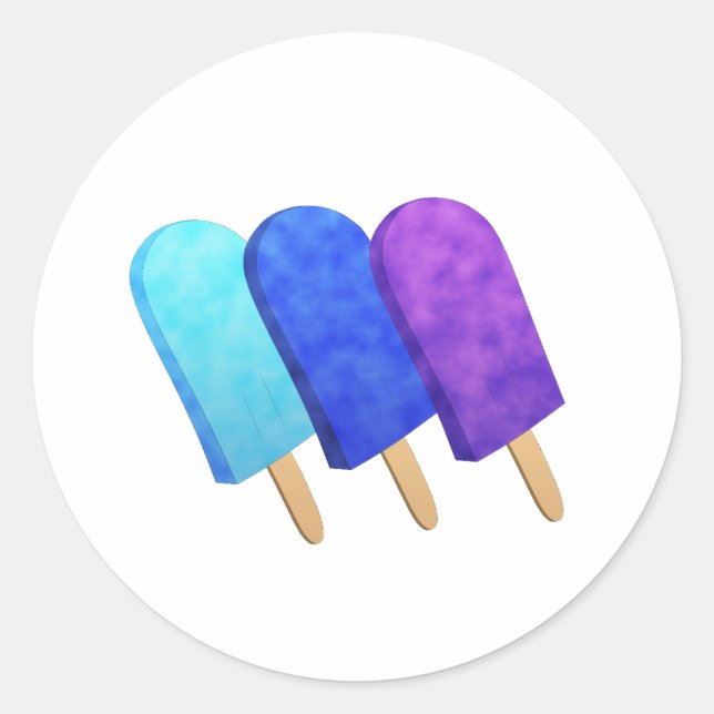 Sticker Rond Bleu clair, Bleu et Pop de glace pourpre (Devant)