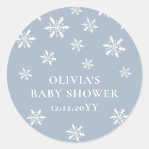 Sticker Rond Bleu clair Boho Hiver Snowflake Baby shower
