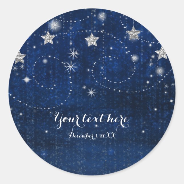 Sticker Rond Bleu clair et argent Starry Night Celestial Faveur (Devant)