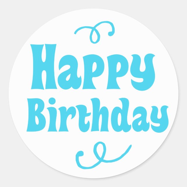 Sticker Rond Bleu clair Joyeux Anniversaire Fête Favoriser Stic (Devant)