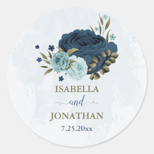 Sticker Rond bleu clair marine fleurs mariage (Devant)