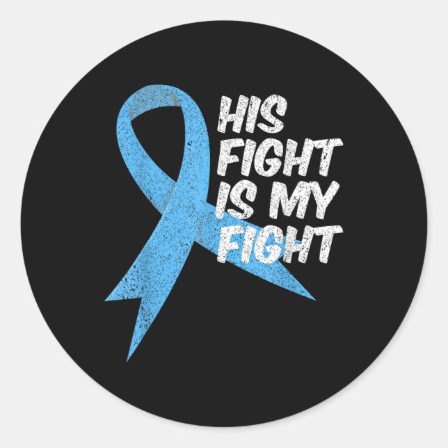 Sticker Rond Bleu clair Ribbon Support Guerrier Cancer de la pr (Devant)