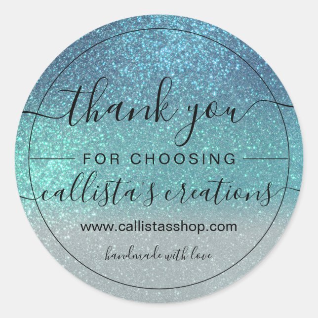 Sticker Rond Bleu clair Turquoise Parties scintillant brillante (Devant)