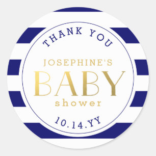 Sticker Rond Bleu de marine et Baby shower d'or de Faux