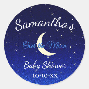 Sticker Rond Bleu de minuit sur le Baby shower de la lune