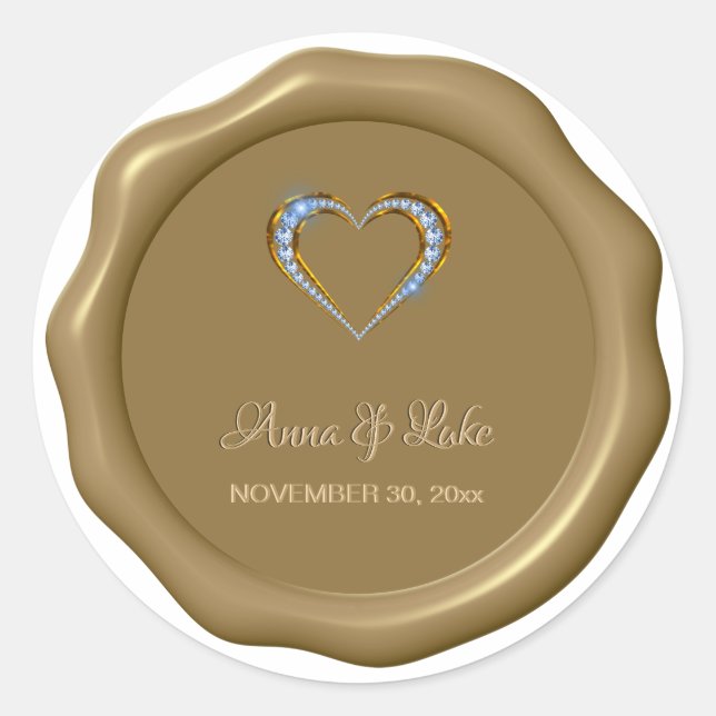 Sticker Rond *~* Bleu Diamant Mariage de cire de coeur (Devant)