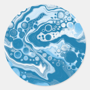 Sticker Rond Bleu Digital Fluid Art Marbre Pour Peinture Cellul