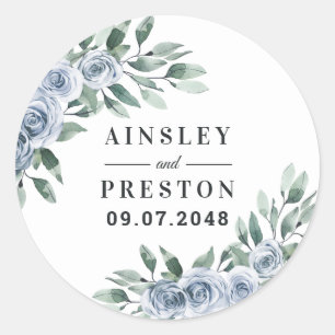 Sticker Rond Bleu Dusty Elegant Floral Boho Rose Rustique Maria