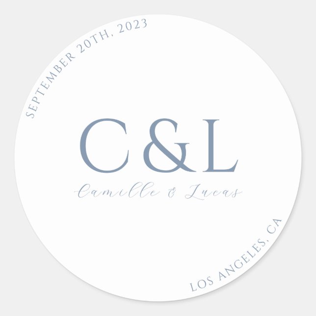Sticker Rond Bleu Dusty minimum mariage classique rond autocoll (Devant)