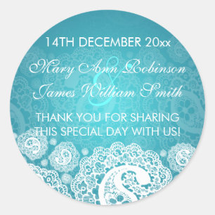 Sticker Rond Bleu élégant de dentelle de Paisley d'étiquette de