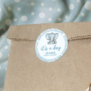 Sticker Rond Bleu Eléphant mignon C'est un Baby shower garçon